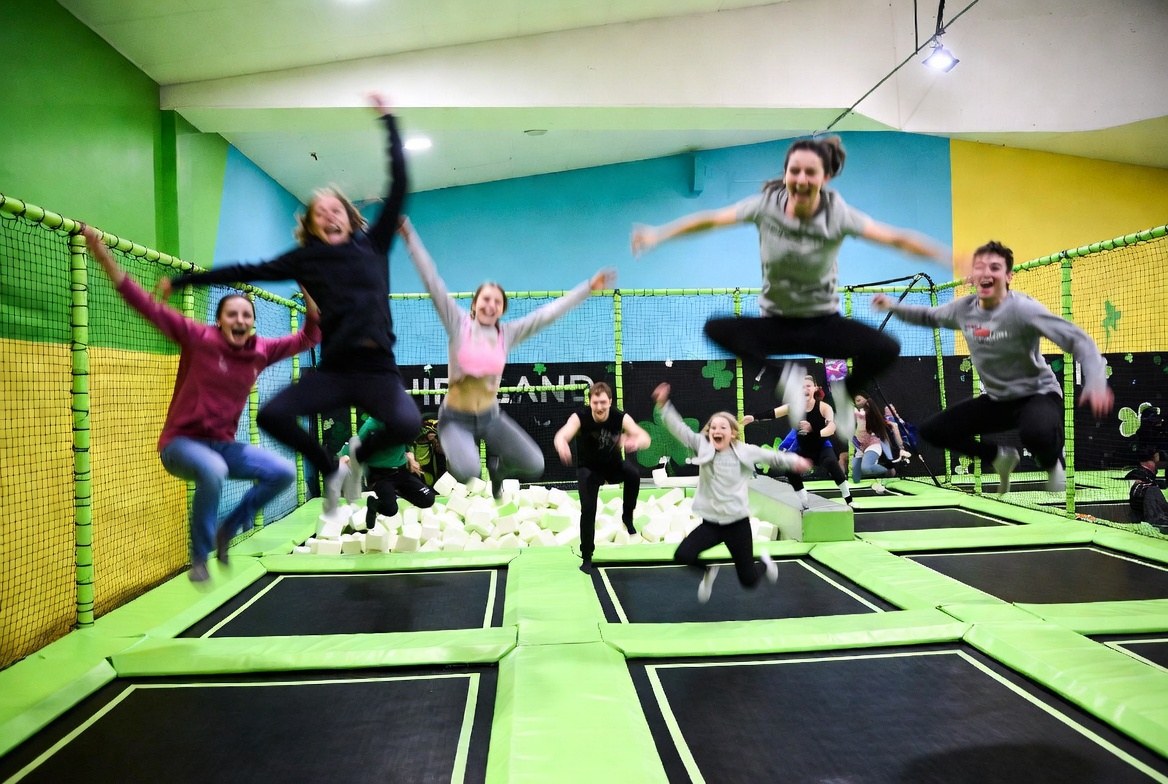 Trampoline park exterior at dusk in Tallaght Dublin